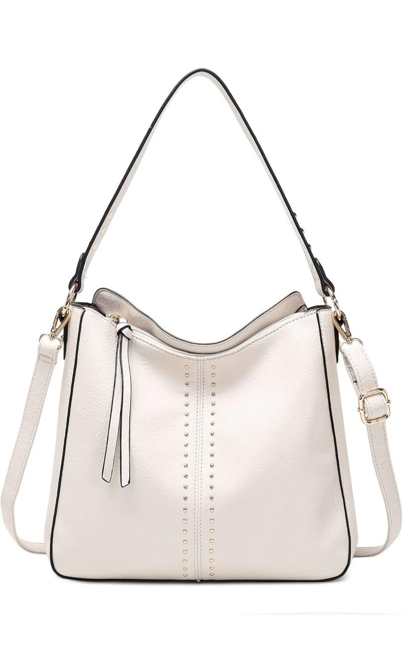 Montana West Shoulder Purse Studded Hobo White Crossbody Bag Dark Brass NEW